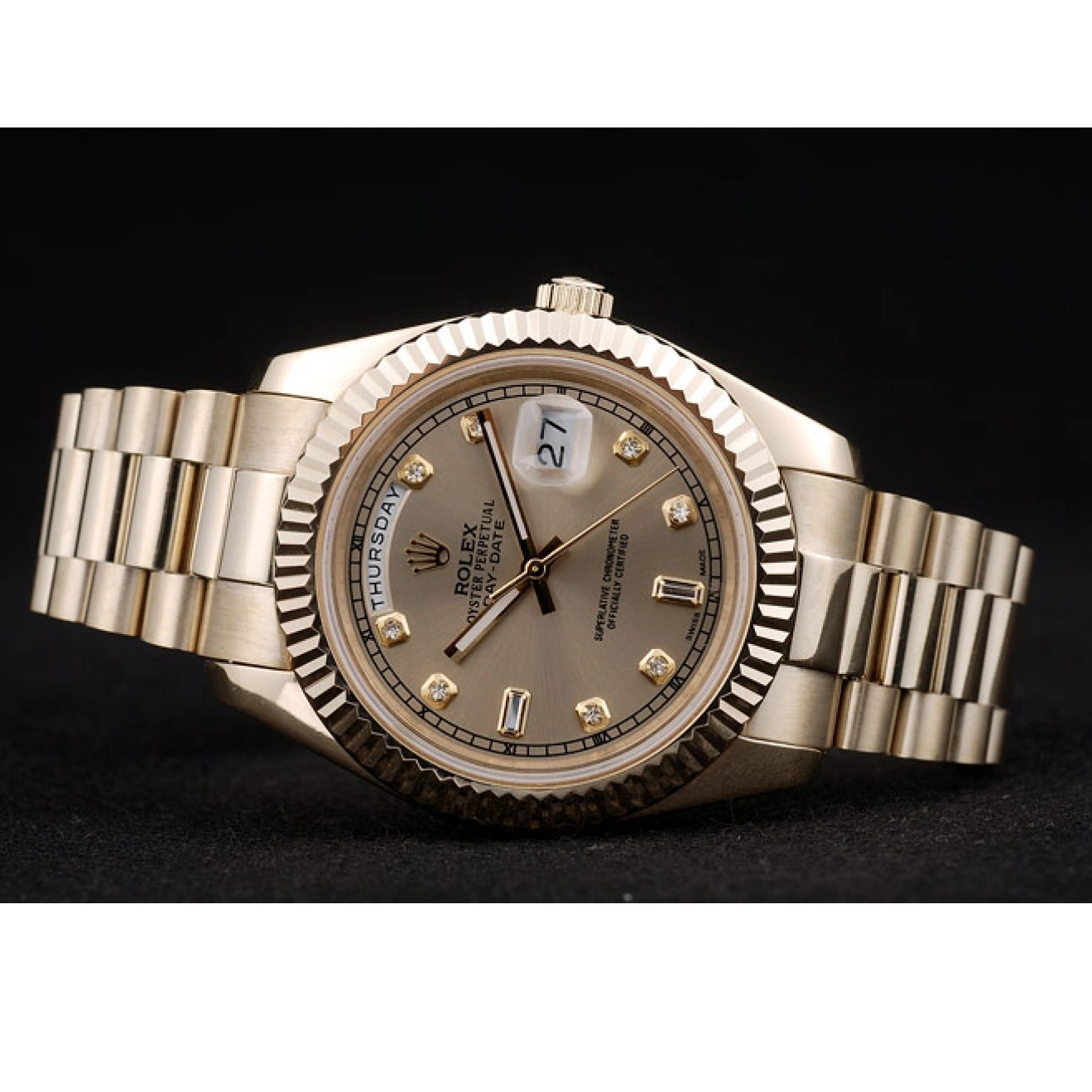 Rolex aaa copy DayDate Rolex Bezel 41997 Stainless Dial Swiss Gold Ribbed Steel Gold 0527